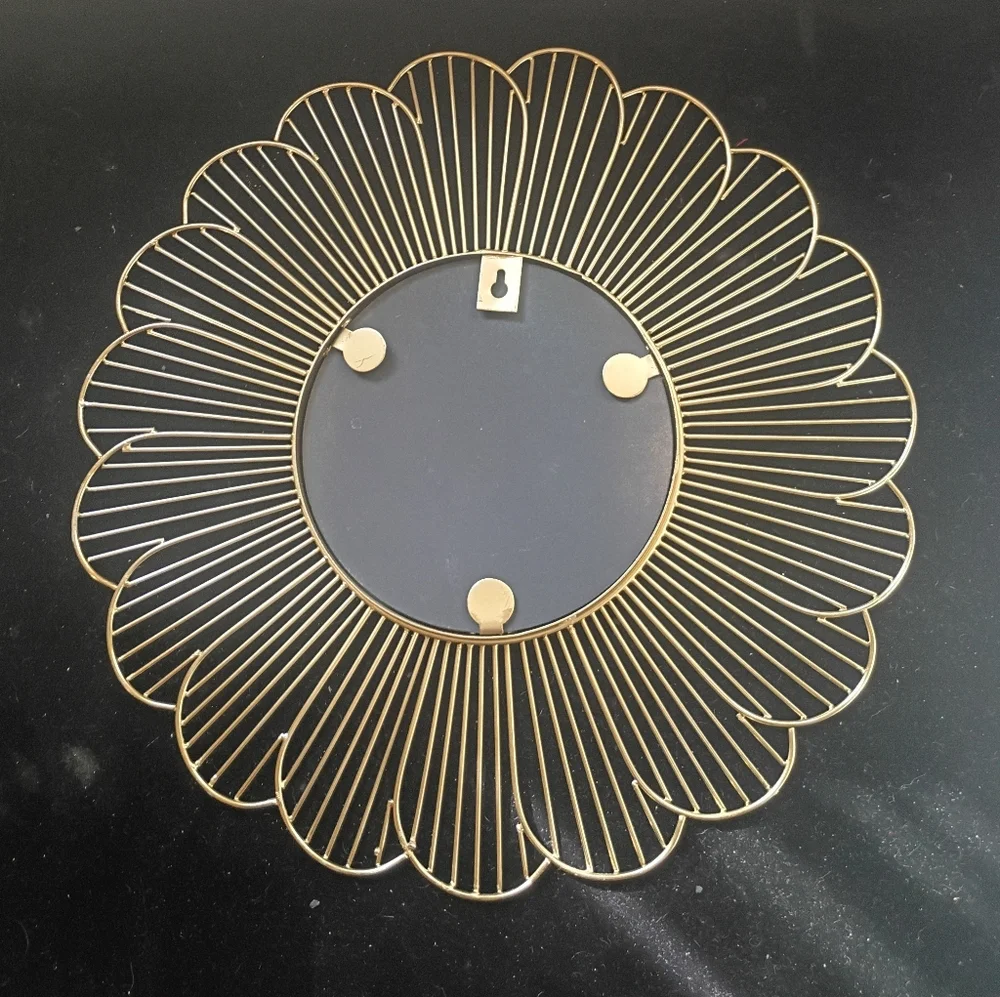 Gold Metal Sunburst Wall Mirror | Round Flower Petal Accent Decor 19